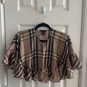 Burberry Beige and Red Plaid Ruffle Kids Cape Shawl Poncho